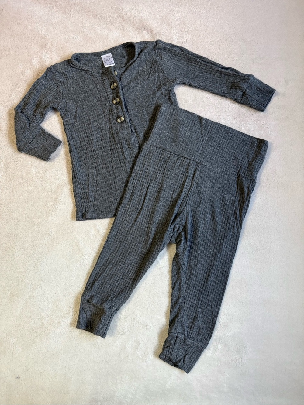 Lou Lou and Company grey ribbed Top and Bottom Set 6-12 Mo